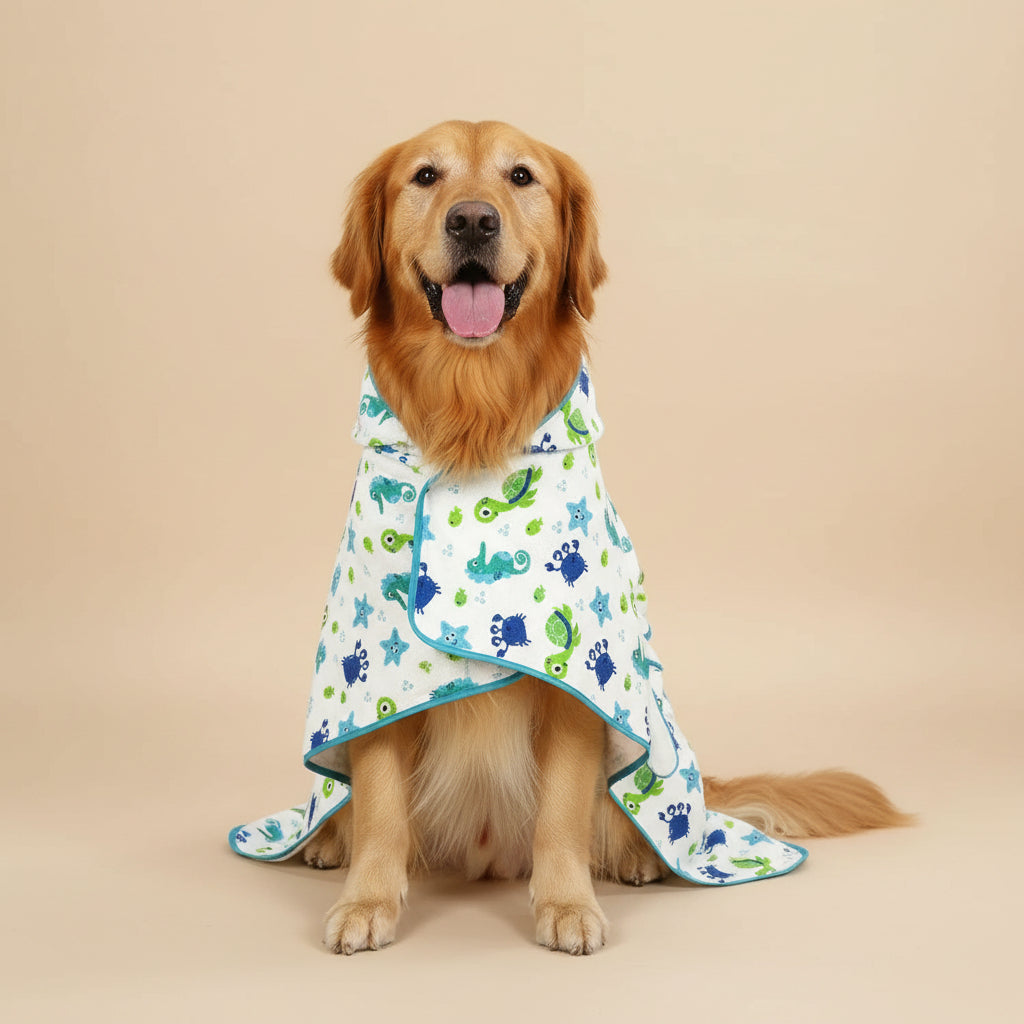 HDE Dog Bathrobe with Hood for Quick Drying Towel - Lightweight Cozy Grooming Supplies for Puppy Travel & Outdoor Adventures