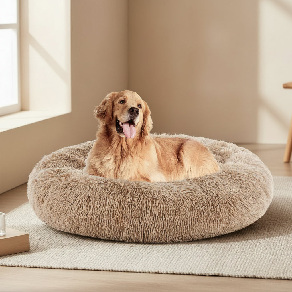 Sweetcrispy Official Soothing Donut Pet Bed for Cats & Pups | Machine-Washable Cozy Nest | Plush Waterproof Faux Fur | Non-Slip Base for Small Breeds