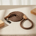 Dog Leash Braided Cotton Rope with Leather-Reinforced Ends | Rust-Proof 360° Swivel Clasp, Heavy-Duty for Medium/Large Dogs. Great for Weddings, Daily Walks (4 FT, 1/2", Dark Brown)