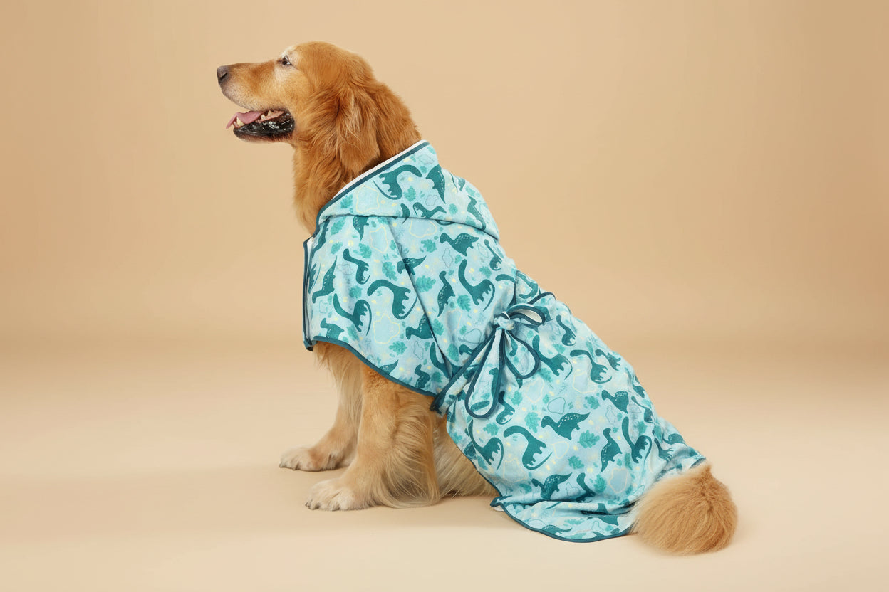 HDE Dog Bathrobe with Hood for Quick Drying Towel - Lightweight Cozy Grooming Supplies for Puppy Travel & Outdoor Adventures