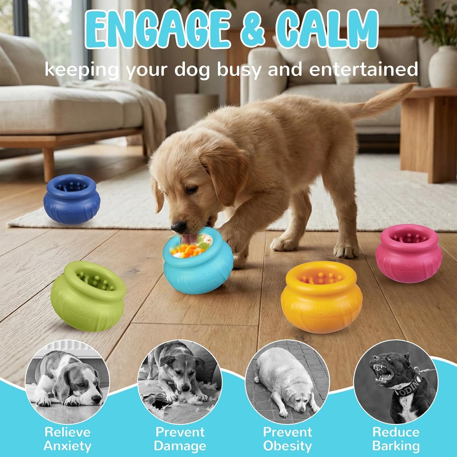 Wobbly Dog Enrichment Lick Toy, Stuffable Frozen Lick Bowl to Keep Dogs Busy, Long-Lasting Interactive Treat Dispensing Dog Toy, Silicone Fetch Catch Chew Toy(Teal,S)