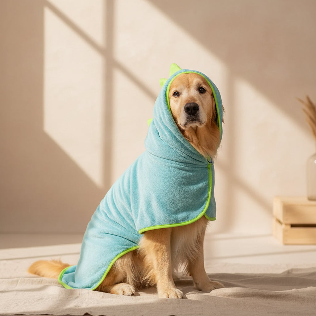 2-Pack Quick-Dry Dog Bathrobe Set, Adjustable Microfiber Pet Robes with Drying Gloves for Bathing and Beach Use Supplies #GLOBAL PICKS