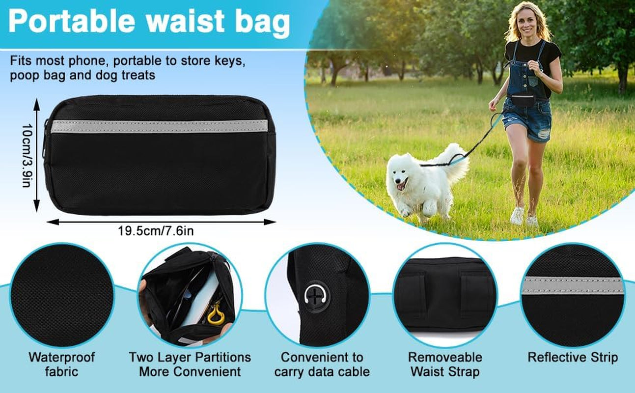 Hands-Free Dog Leash, Large (25-120 Lbs), Black | Zippered Storage Pouch, Double Padded Handles, Heavy-Duty Bungee Cord, Ideal for Walking, Jogging & Running