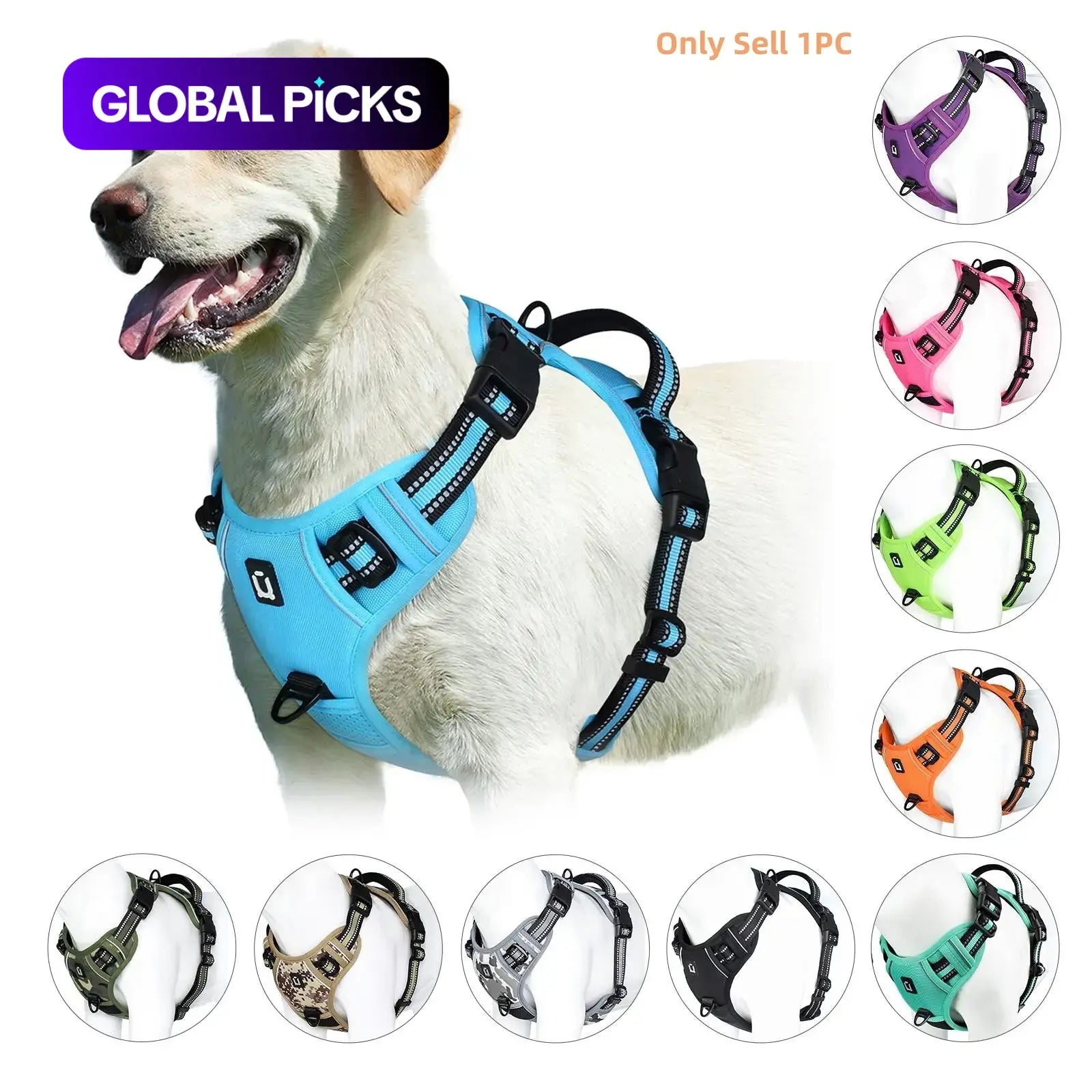 Dog Harness, Durable Reflective Harness, No-Pull Pet Harness with 2 Leash Clips, Adjustable Soft-Padded Dog Vest, Reflective No-Choke Oxford Pet Vest with Easy-Control Handle for Large Dogs #GLOBAL PICKS
