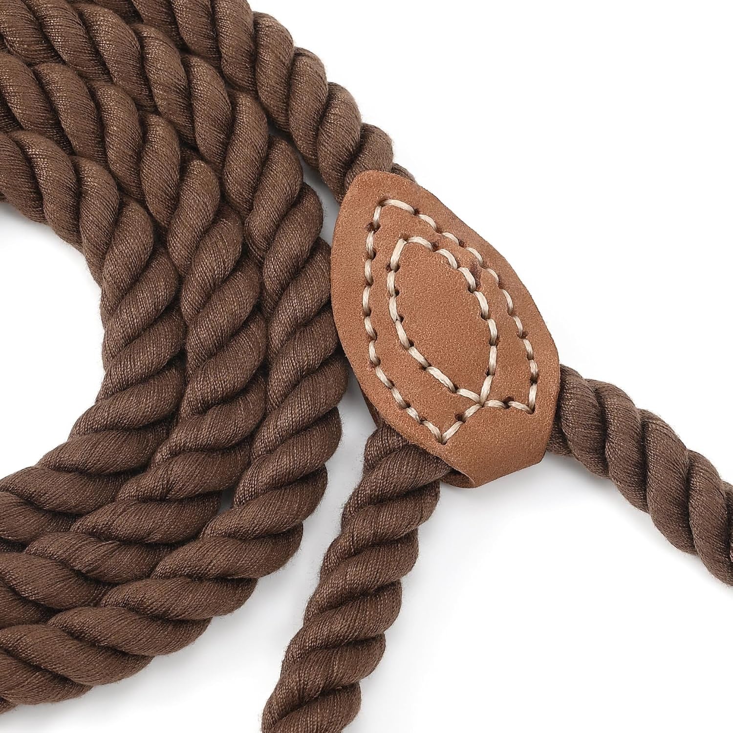 Dog Leash Braided Cotton Rope with Leather-Reinforced Ends | Rust-Proof 360° Swivel Clasp, Heavy-Duty for Medium/Large Dogs. Great for Weddings, Daily Walks (4 FT, 1/2", Dark Brown)