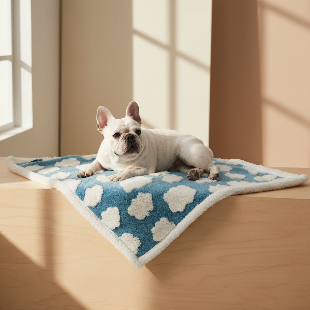 Lesure Waterproof Comfy Vibes Pet Blanket for Dogs & Cats - 2-Sided Jacquard Shag & Sherpa Fleece, 3D Textured Cloud Pattern, Machine Washable, Durable, Portable Couch Protector