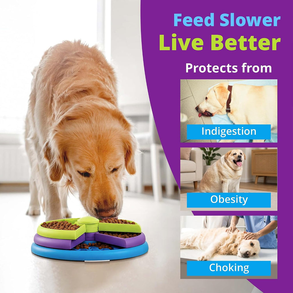 Slow Feeder Dog Bowl – 3-Level Puzzle Feeder for Large, Medium & Small Dogs | Spinning Lick Bowl for Liquid Treats, Peanut Butter & Wet Food | Bpa-Free Dog Enrichment Bowl