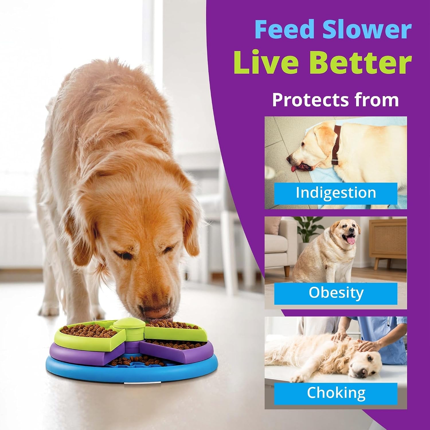Slow Feeder Dog Bowl – 3-Level Puzzle Feeder for Large, Medium & Small Dogs | Spinning Lick Bowl for Liquid Treats, Peanut Butter & Wet Food | Bpa-Free Dog Enrichment Bowl