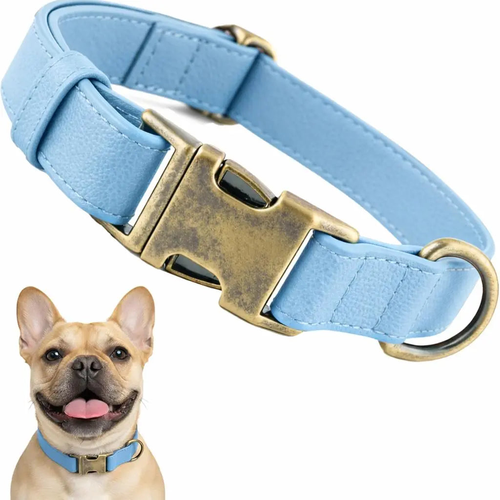 Waterproof Dog Collar with Vintage Brass Buckle Soft Silicone Leather Look Durable and Odor Free for Small Medium Large Dogs