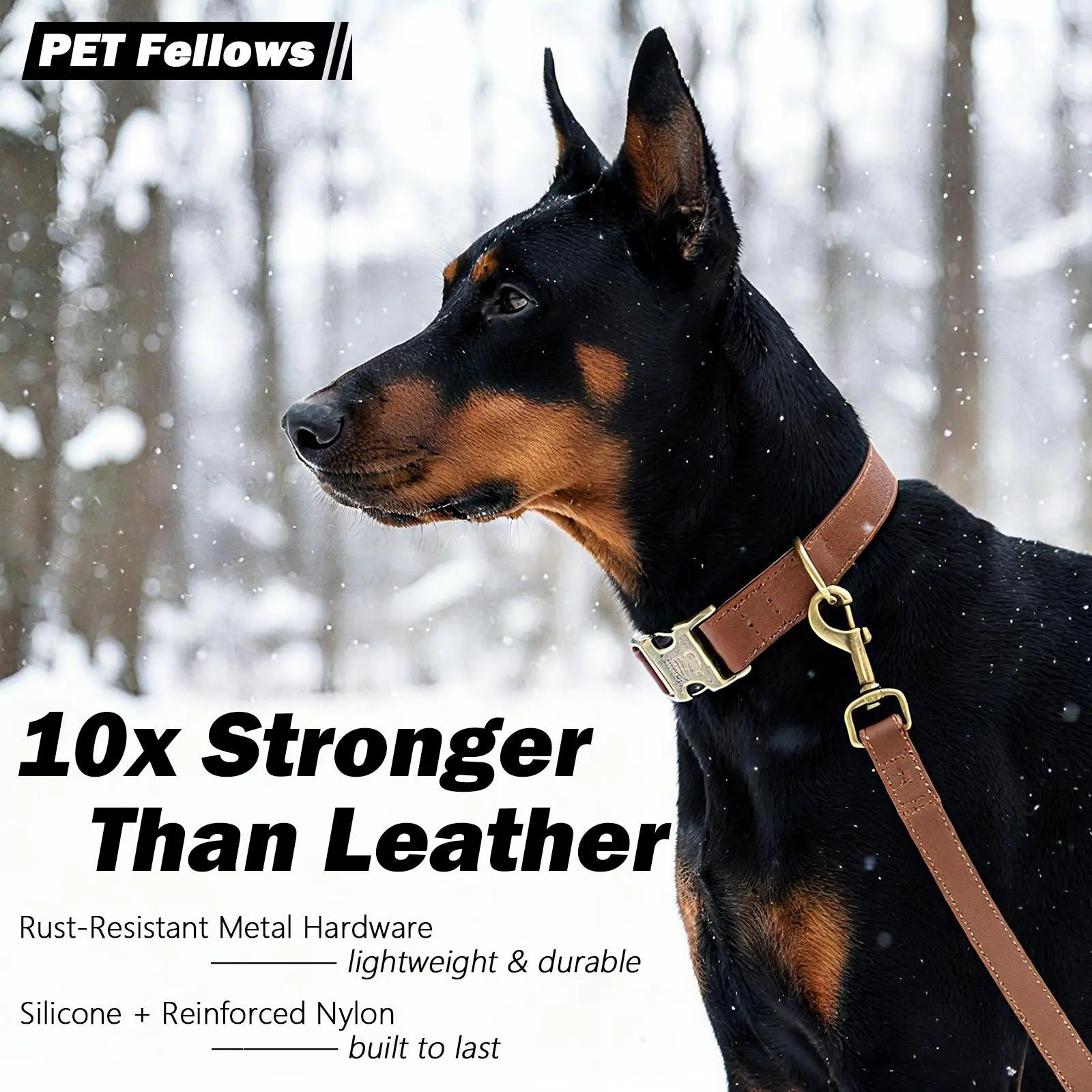 Waterproof Dog Collar with Vintage Brass Buckle Soft Silicone Leather Look Durable and Odor Free for Small Medium Large Dogs