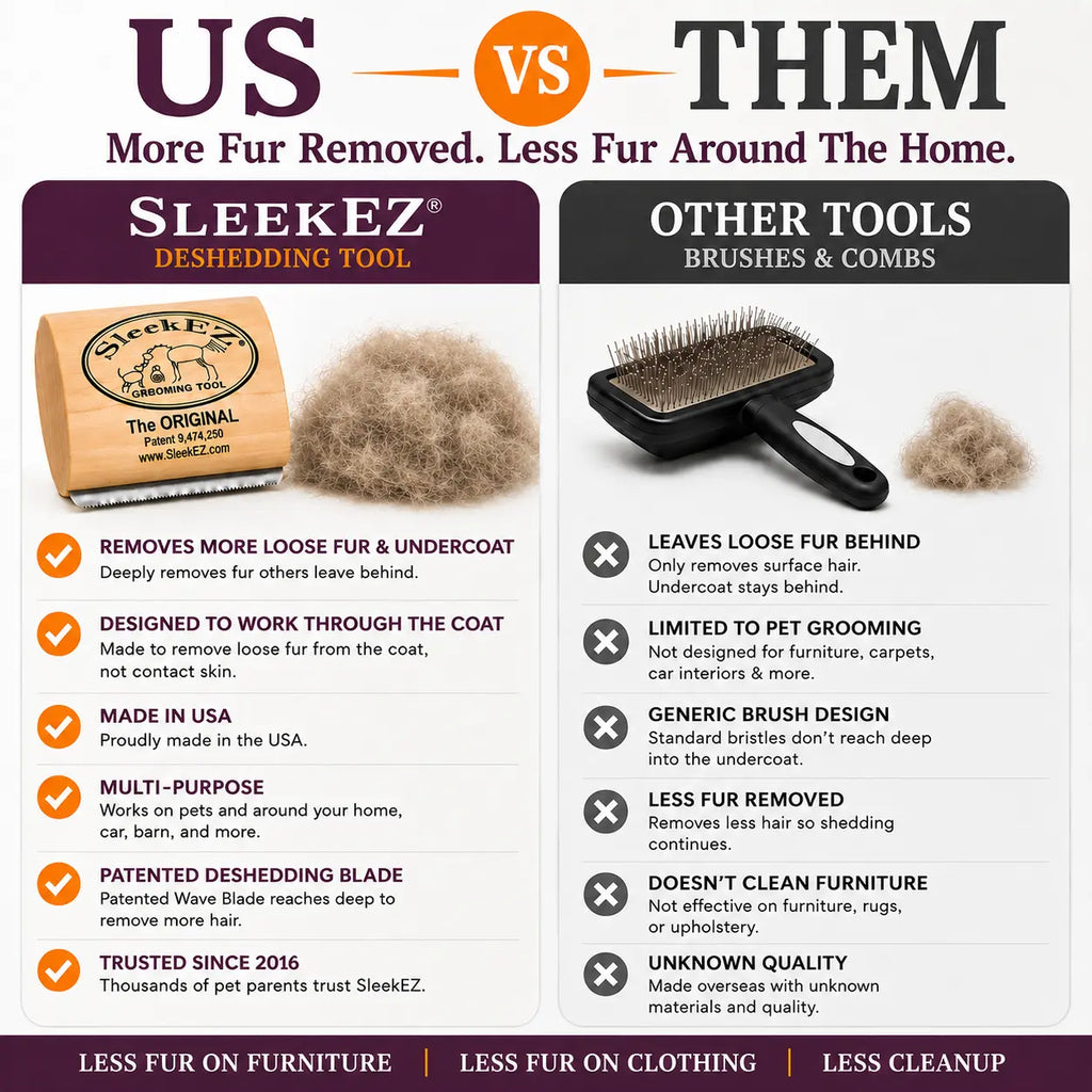 Sleekez Cat Brush for Shedding & Grooming, Wooden Handle & Stainless Steel Blade, Pet Brush for Indoor Cats, 2.5 Inches Long Groomer Tools Fur Removal Tool