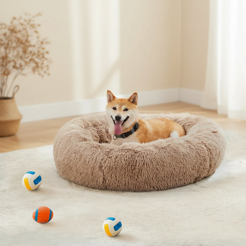 Sweetcrispy Official Soothing Donut Pet Bed for Cats & Pups | Machine-Washable Cozy Nest | Plush Waterproof Faux Fur | Non-Slip Base for Small Breeds