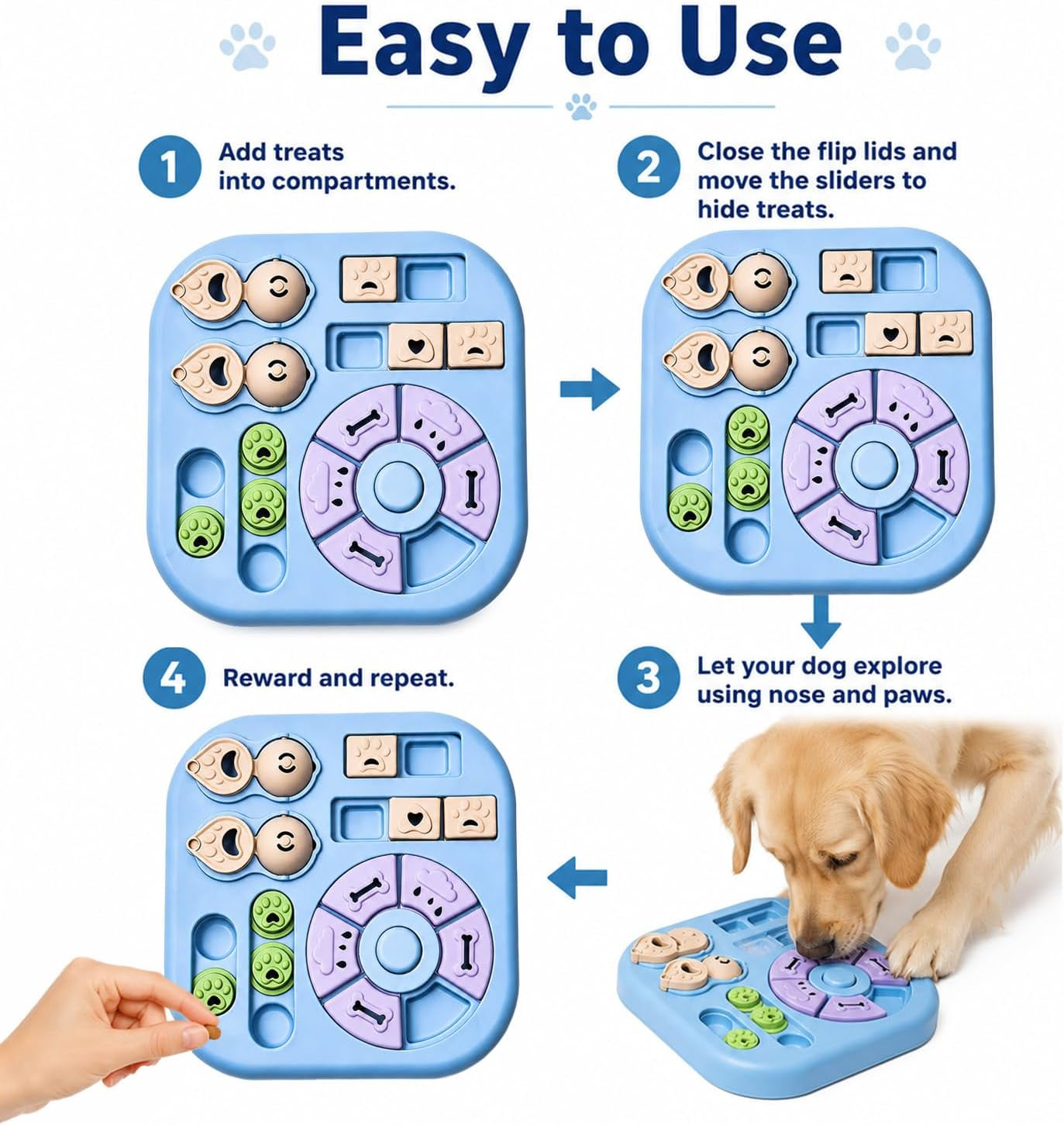 Dog Puzzle Toys, Treat Dispensing Puzzle Feeder for IQ Training and Mental Stimulation, Slow Feeder Enrichment Toy for Small Medium Large Dogs, Light Blue