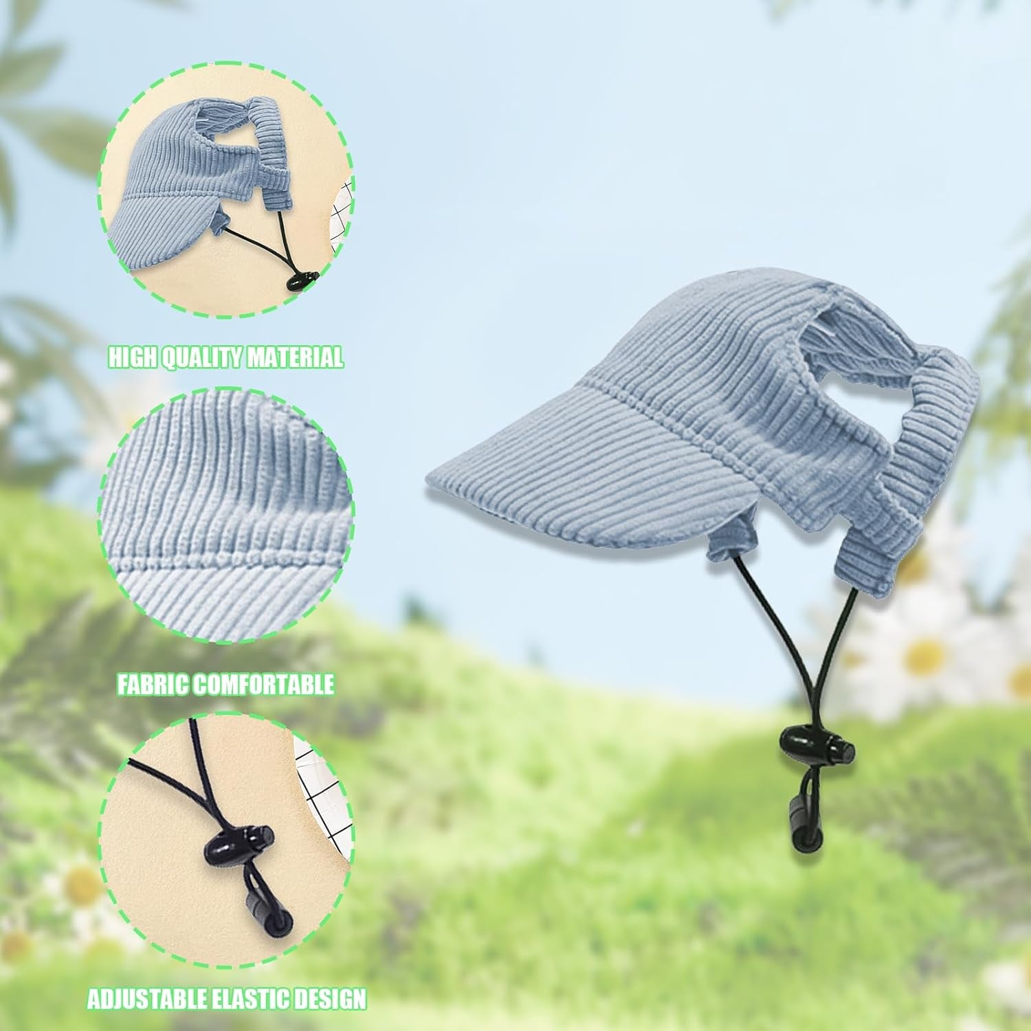 Dog Baseball Cap, Dog Cat Summer Beach Visor Hat with Ear Holes, Adjustable Puppy Sunbonnet Headdress (Blue, X-Large)