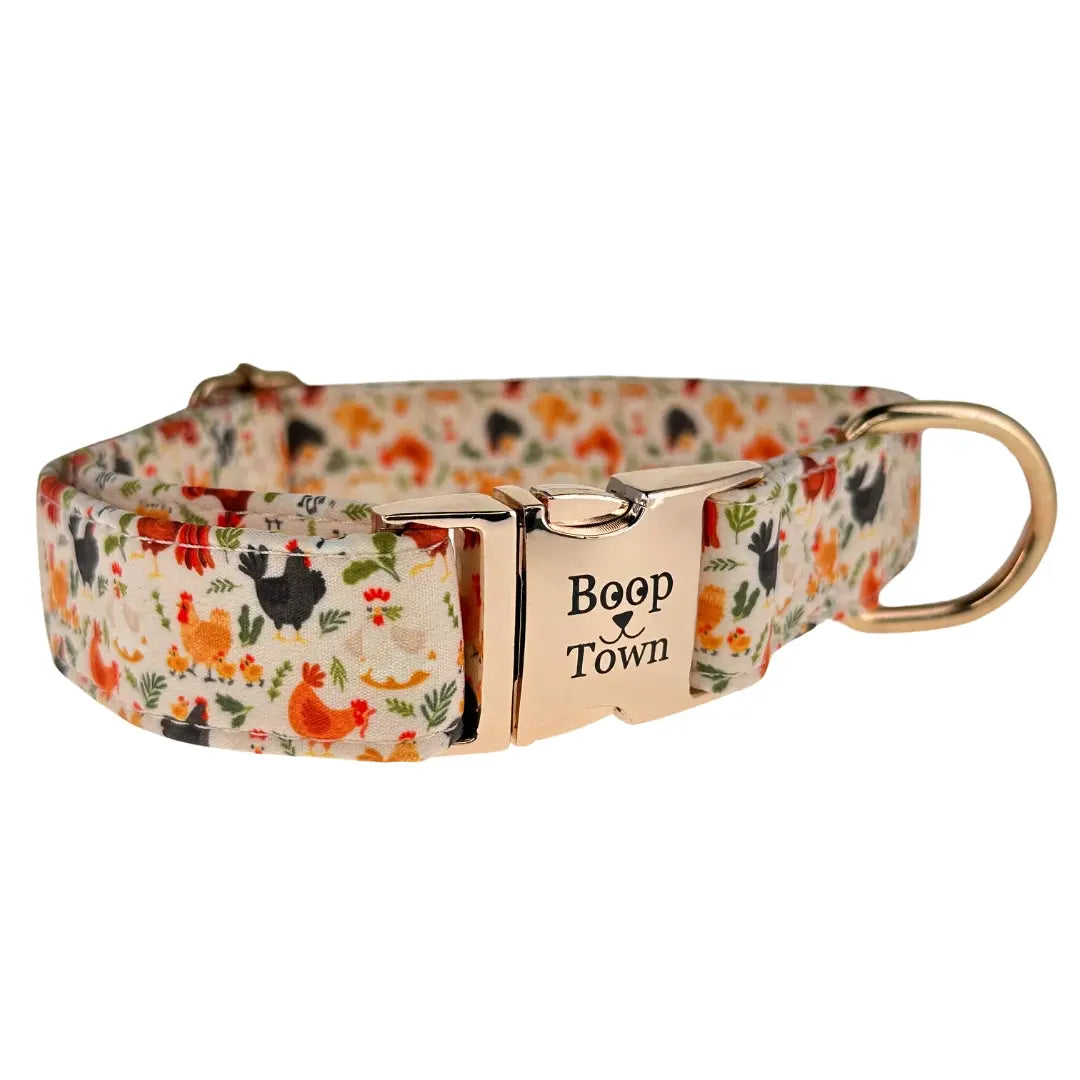 Boop Town Soft Cotton Dog Collar - Anti-Hair Matting & Durable Nylon Core - Quick Release Metal Buckle - Adjustable for Small Medium Large XL Dogs - Gold Tone Hardware Outdoorfun