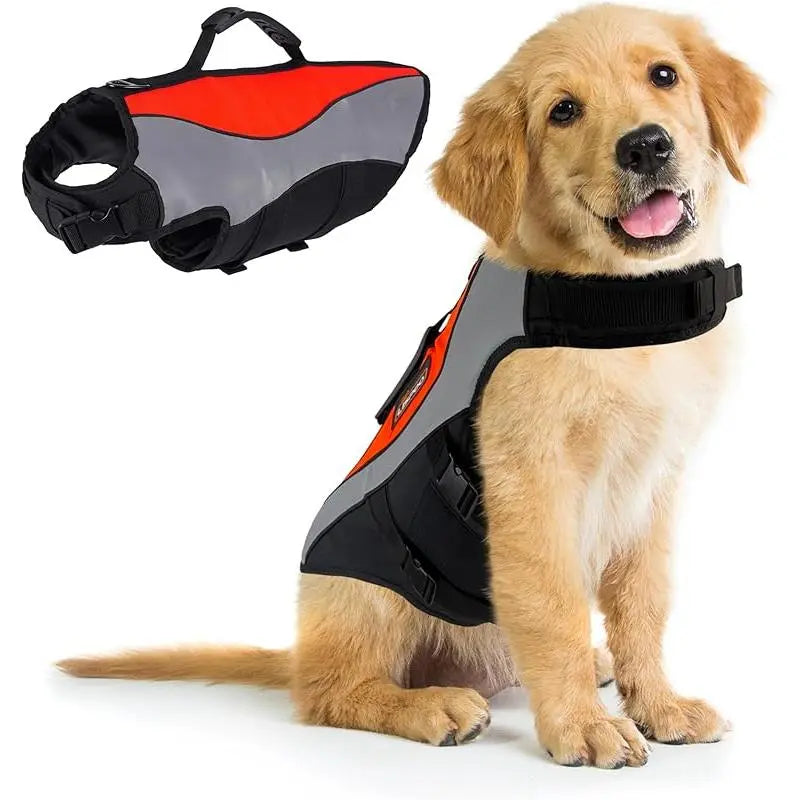 Dog Life Jacket & Swimming Safety Vest,Buoyant Float Coat with Handle & Reflective Strips for X-Small to X-Large Dogs,Adjustable Dog Flotation Vest,High Buoyancy Pet Swim Gear for Water Rescue Vest for Boating, Pool, Beach