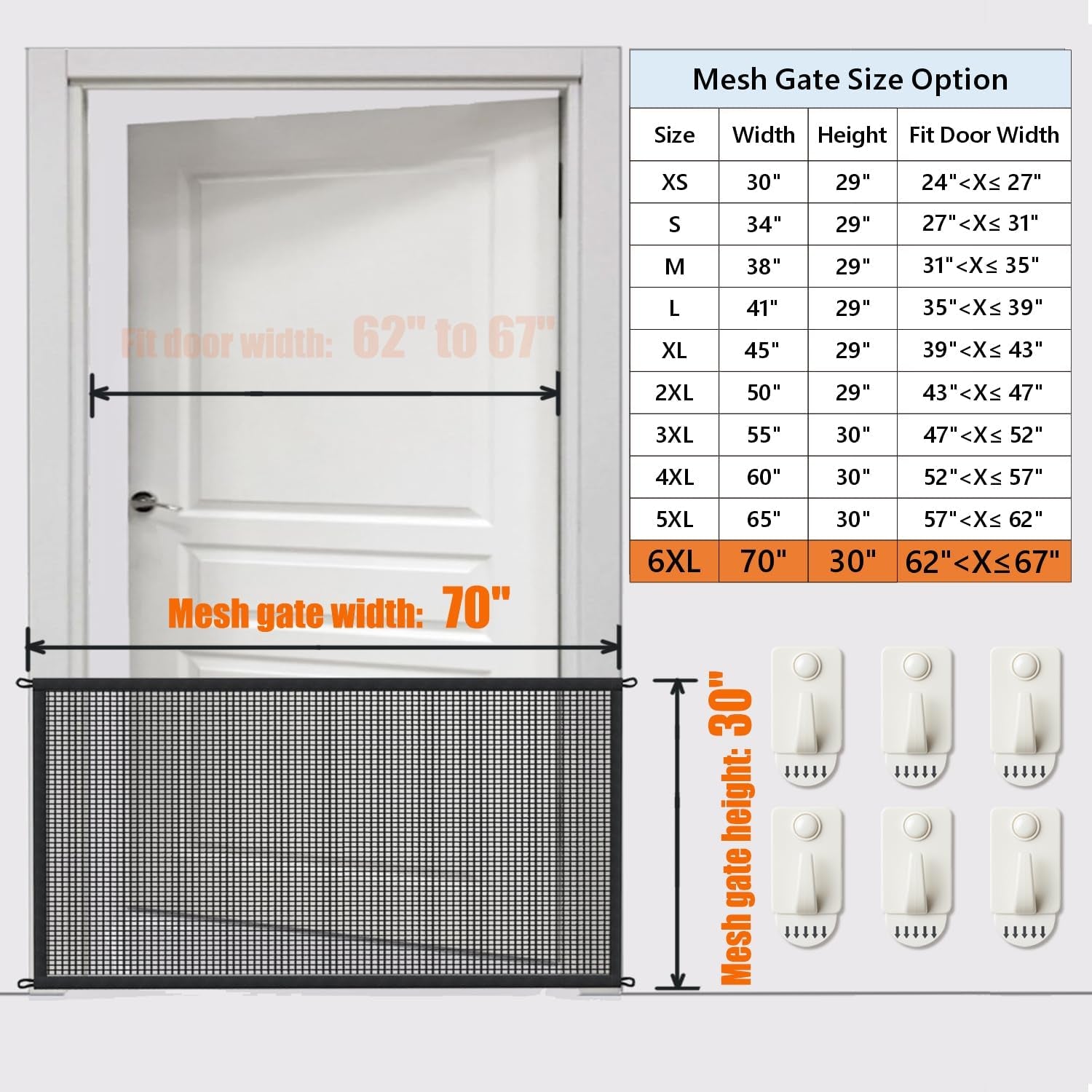 Magic Mesh Dog Gate for Doorways – Indoor Pet Gate 30"X70" for Kitchen, Stairs, Hallway, Fits 64–66" Wide Openings