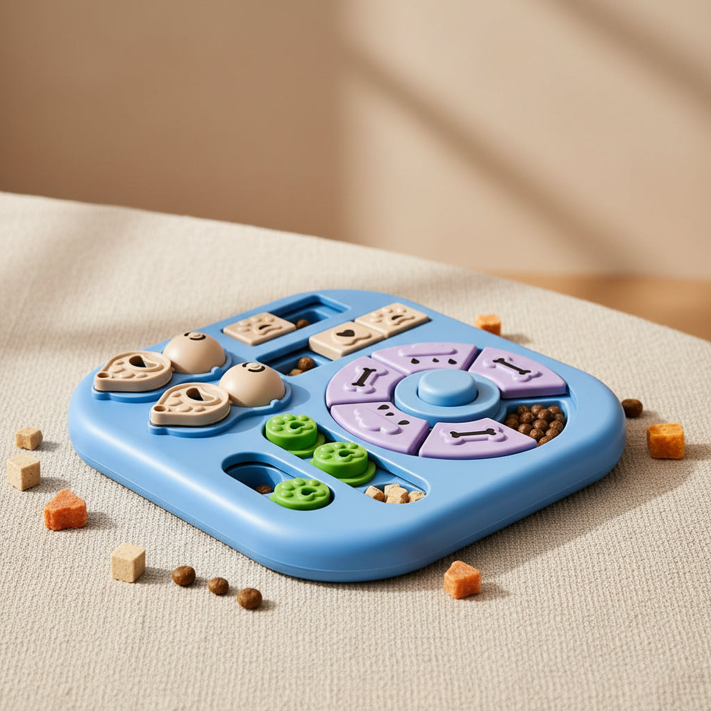 Dog Puzzle Toys, Treat Dispensing Puzzle Feeder for IQ Training and Mental Stimulation, Slow Feeder Enrichment Toy for Small Medium Large Dogs, Light Blue