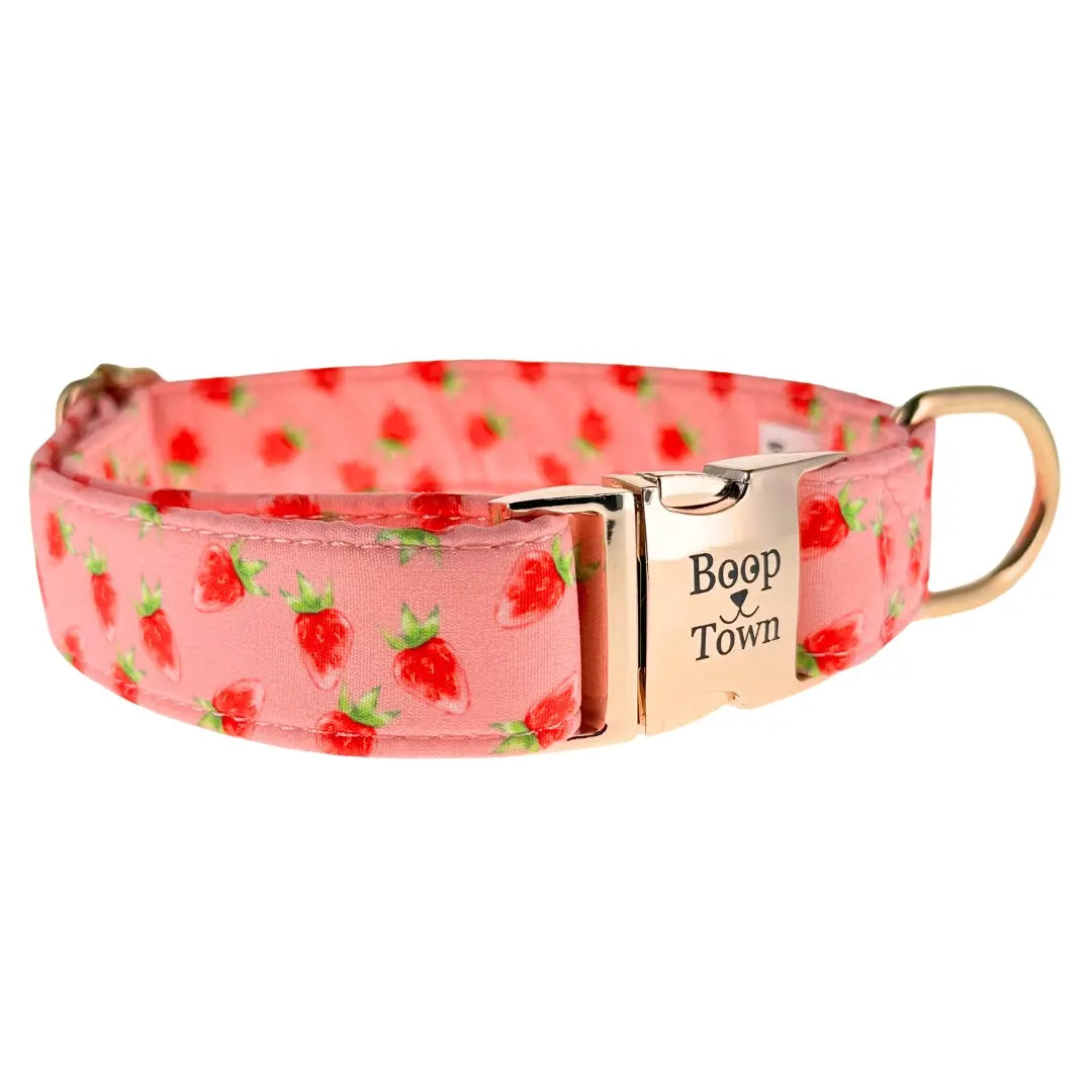 Boop Town Soft Cotton Dog Collar - Anti-Hair Matting & Durable Nylon Core - Quick Release Metal Buckle - Adjustable for Small Medium Large XL Dogs - Gold Tone Hardware Outdoorfun
