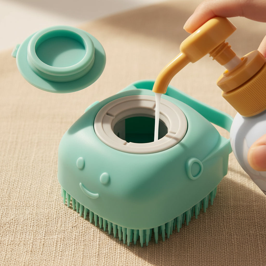 Pet Bath Brush Dog Baths Brush Shampoo Dispenser Soft Silicone Dog Bathing Brushes Dogs Shampoo Brushes Scrubbers for Cats and Dogs Shower Brush Grooming (Blue)