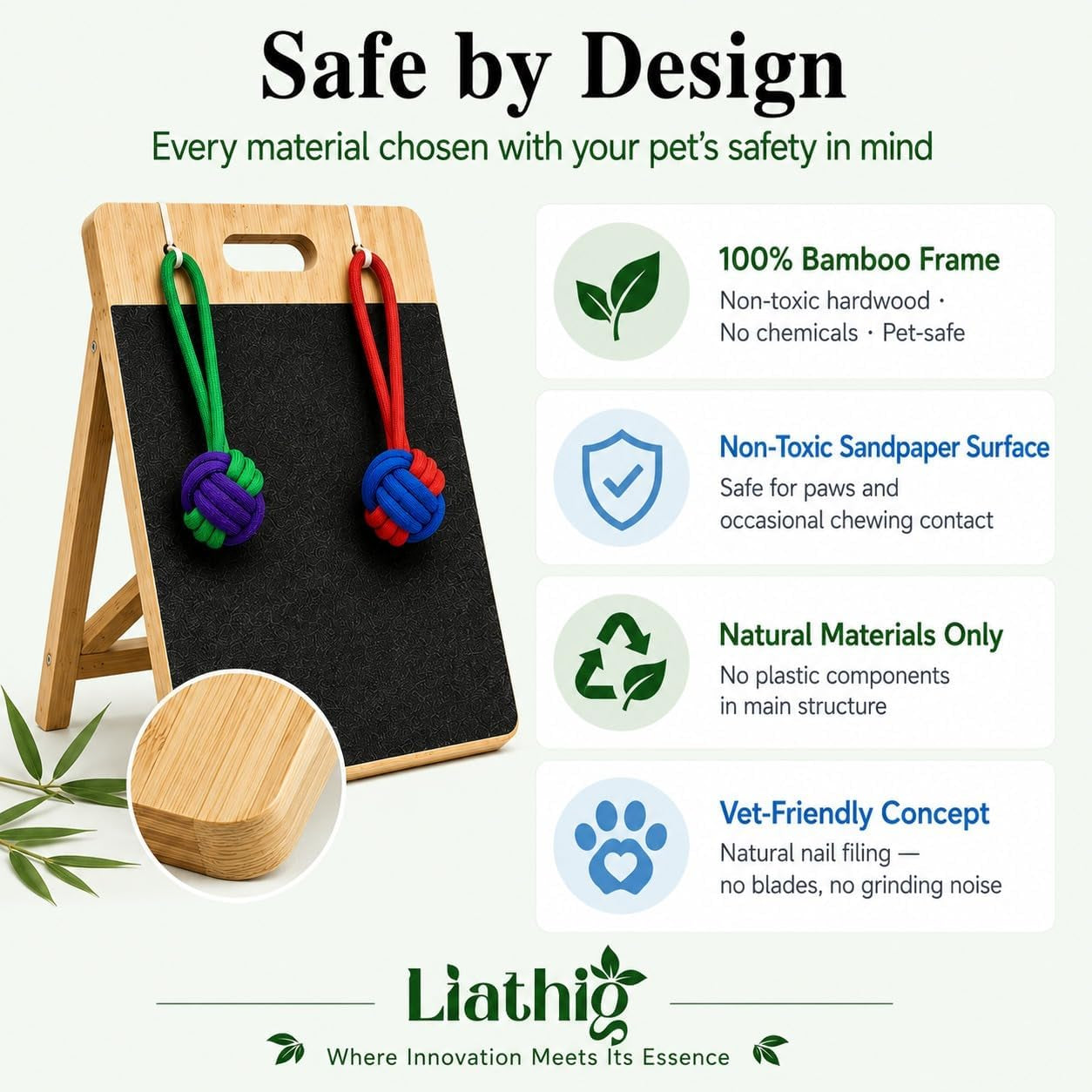 Dog Scratch Board for Nails – Bamboo Dog Nail File Board with Replaceable Sandpaper, Rope Toys, Stress-Free Natural Dog Nail Care Alternative for Anxious, Rescue & Clipper-Shy Dogs