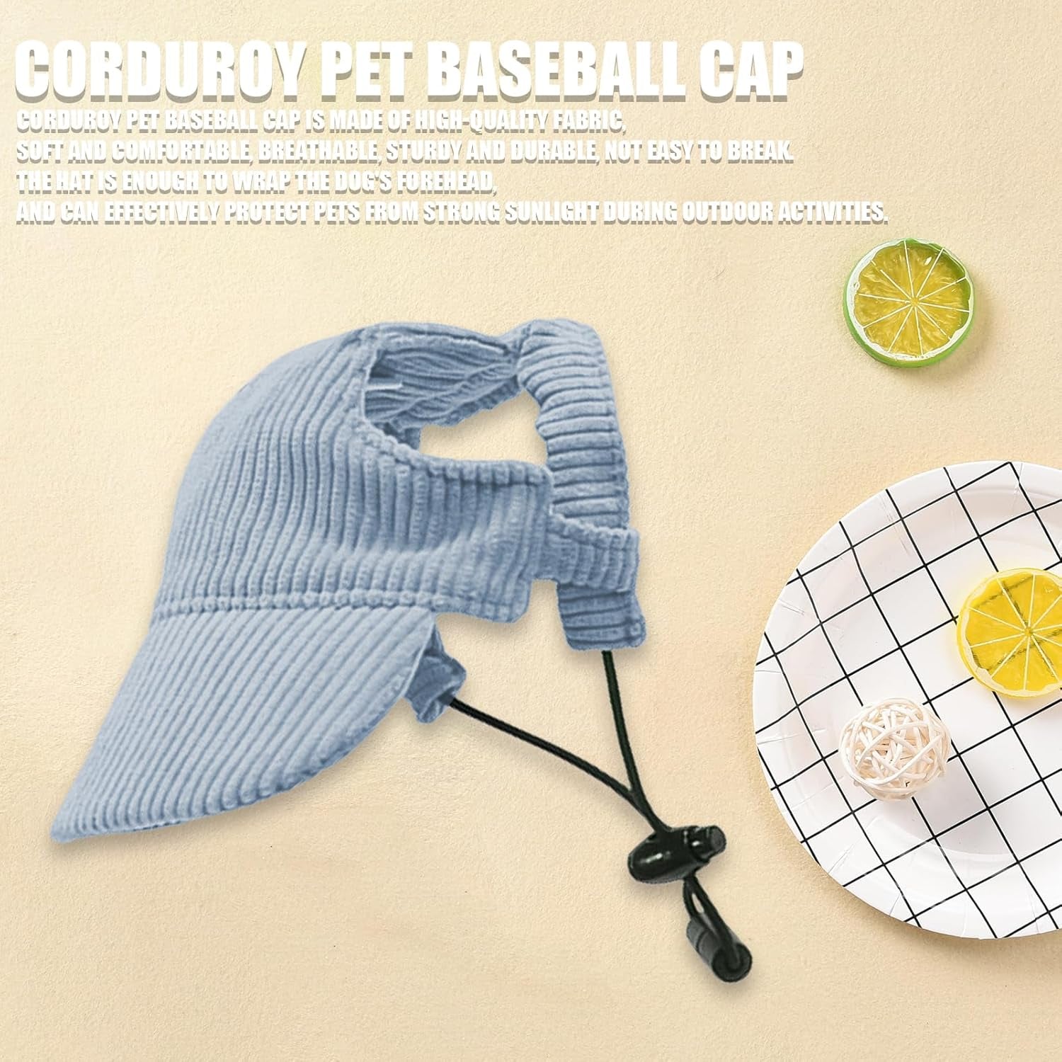 Dog Baseball Cap, Dog Cat Summer Beach Visor Hat with Ear Holes, Adjustable Puppy Sunbonnet Headdress (Blue, X-Large)