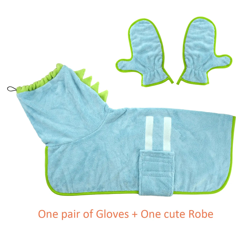 2-Pack Quick-Dry Dog Bathrobe Set, Adjustable Microfiber Pet Robes with Drying Gloves for Bathing and Beach Use Supplies #GLOBAL PICKS