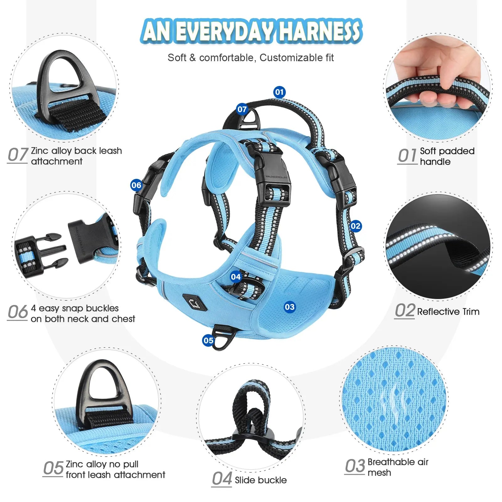 Dog Harness, Durable Reflective Harness, No-Pull Pet Harness with 2 Leash Clips, Adjustable Soft-Padded Dog Vest, Reflective No-Choke Oxford Pet Vest with Easy-Control Handle for Large Dogs #GLOBAL PICKS