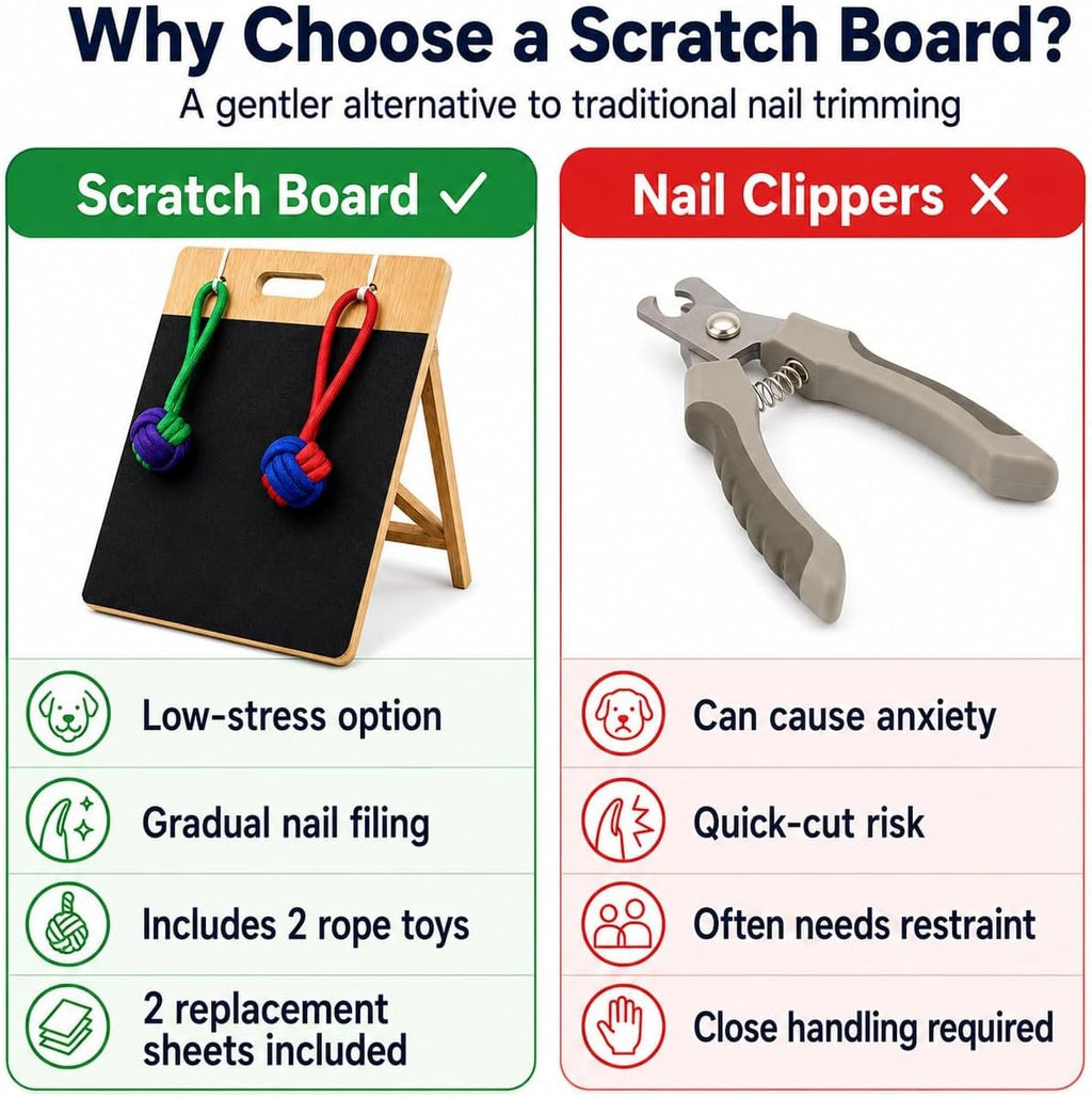 Dog Scratch Board for Nails – Bamboo Dog Nail File Board with Replaceable Sandpaper, Rope Toys, Stress-Free Natural Dog Nail Care Alternative for Anxious, Rescue & Clipper-Shy Dogs