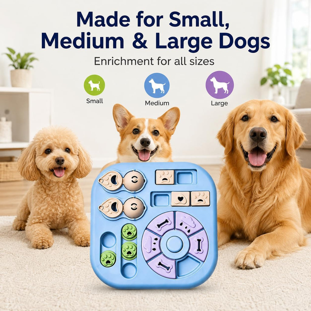 Dog Puzzle Toys, Treat Dispensing Puzzle Feeder for IQ Training and Mental Stimulation, Slow Feeder Enrichment Toy for Small Medium Large Dogs, Light Blue