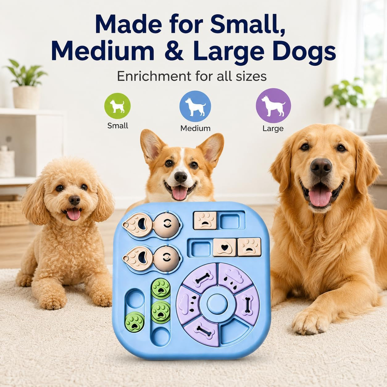 Dog Puzzle Toys, Treat Dispensing Puzzle Feeder for IQ Training and Mental Stimulation, Slow Feeder Enrichment Toy for Small Medium Large Dogs, Light Blue