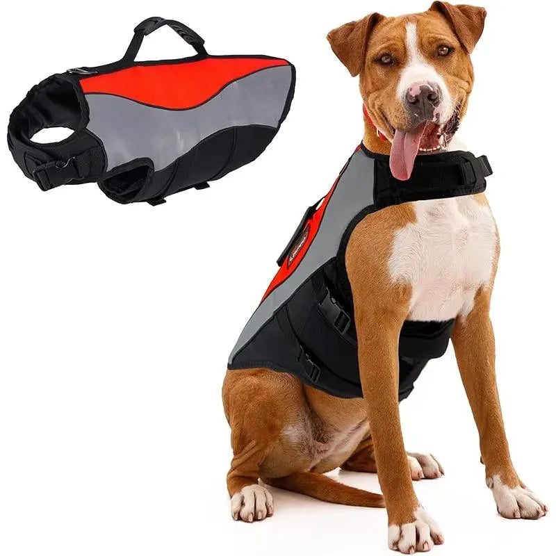 Dog Life Jacket & Swimming Safety Vest,Buoyant Float Coat with Handle & Reflective Strips for X-Small to X-Large Dogs,Adjustable Dog Flotation Vest,High Buoyancy Pet Swim Gear for Water Rescue Vest for Boating, Pool, Beach