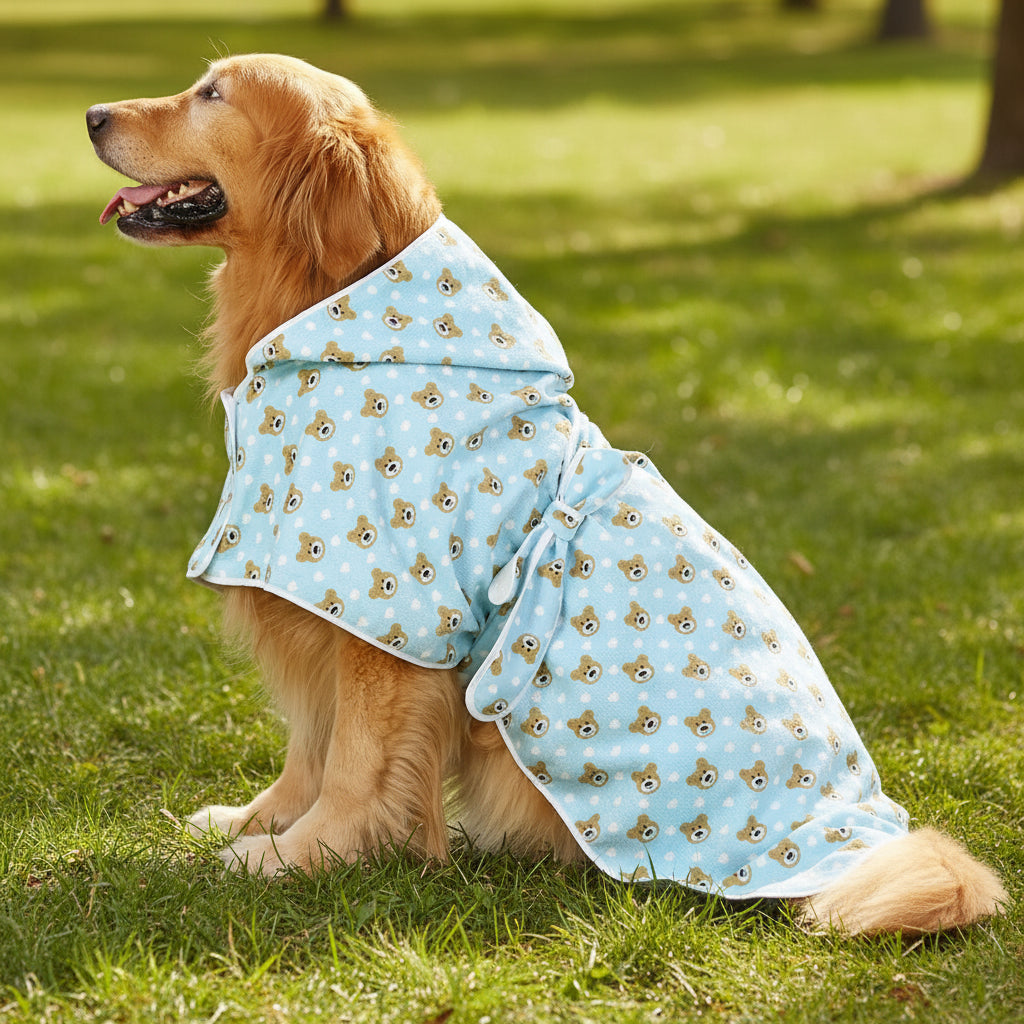 HDE Dog Bathrobe with Hood for Quick Drying Towel - Lightweight Cozy Grooming Supplies for Puppy Travel & Outdoor Adventures