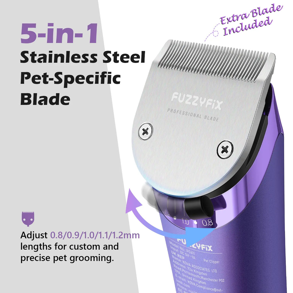 Fuzzyfix NOVA Professional Dog Grooming Clippers, Cordless Rechargeable Pet Grooming Kit with 5-In-1 Adjustable Blade, 2-Speed Dog Hair Trimmer and Metal Guide Combs for Dogs Cats Horses
