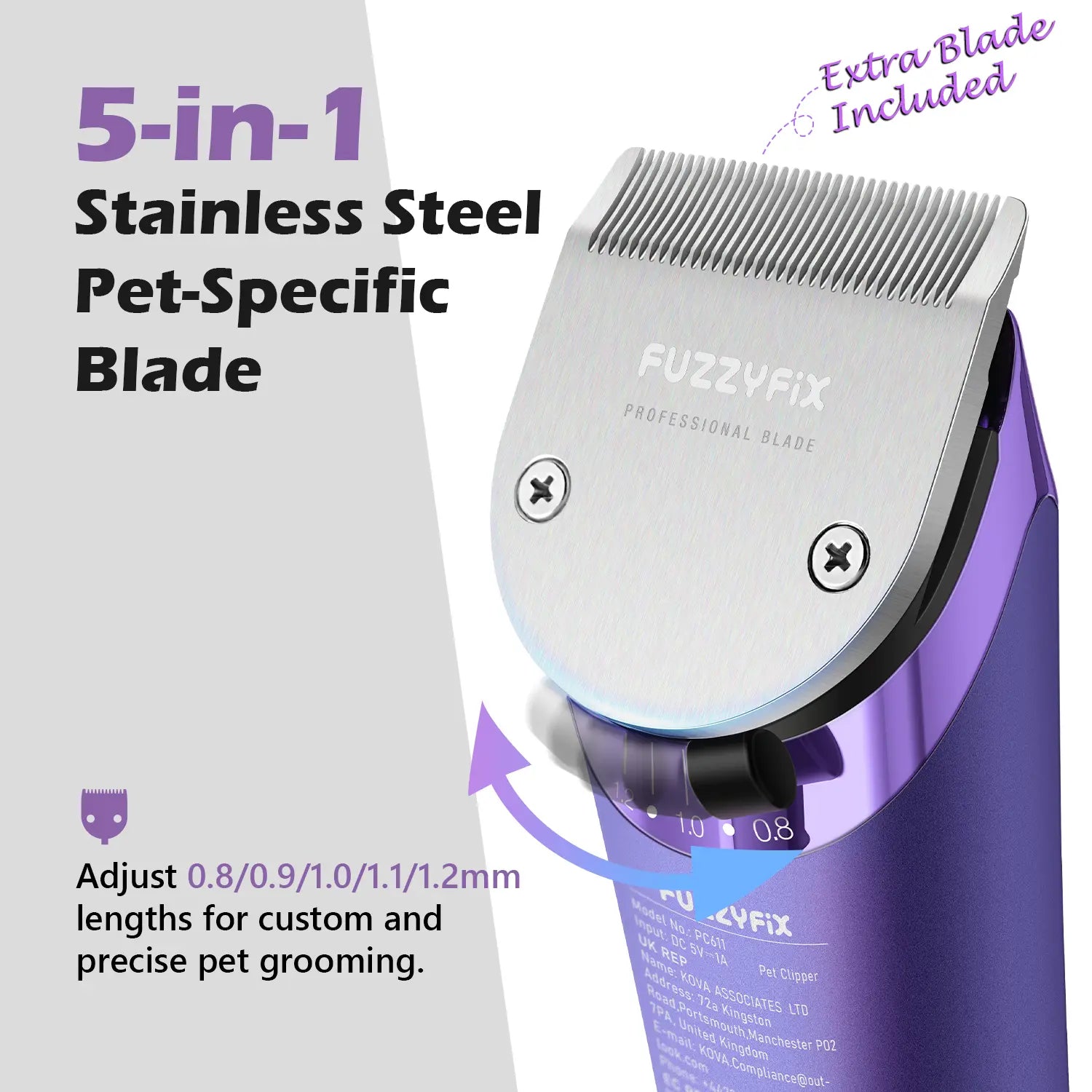 Fuzzyfix NOVA Professional Dog Grooming Clippers, Cordless Rechargeable Pet Grooming Kit with 5-In-1 Adjustable Blade, 2-Speed Dog Hair Trimmer and Metal Guide Combs for Dogs Cats Horses