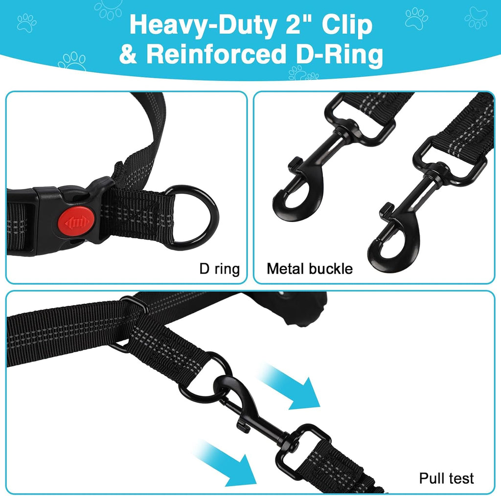 Hands-Free Dog Leash, Large (25-120 Lbs), Black | Zippered Storage Pouch, Double Padded Handles, Heavy-Duty Bungee Cord, Ideal for Walking, Jogging & Running