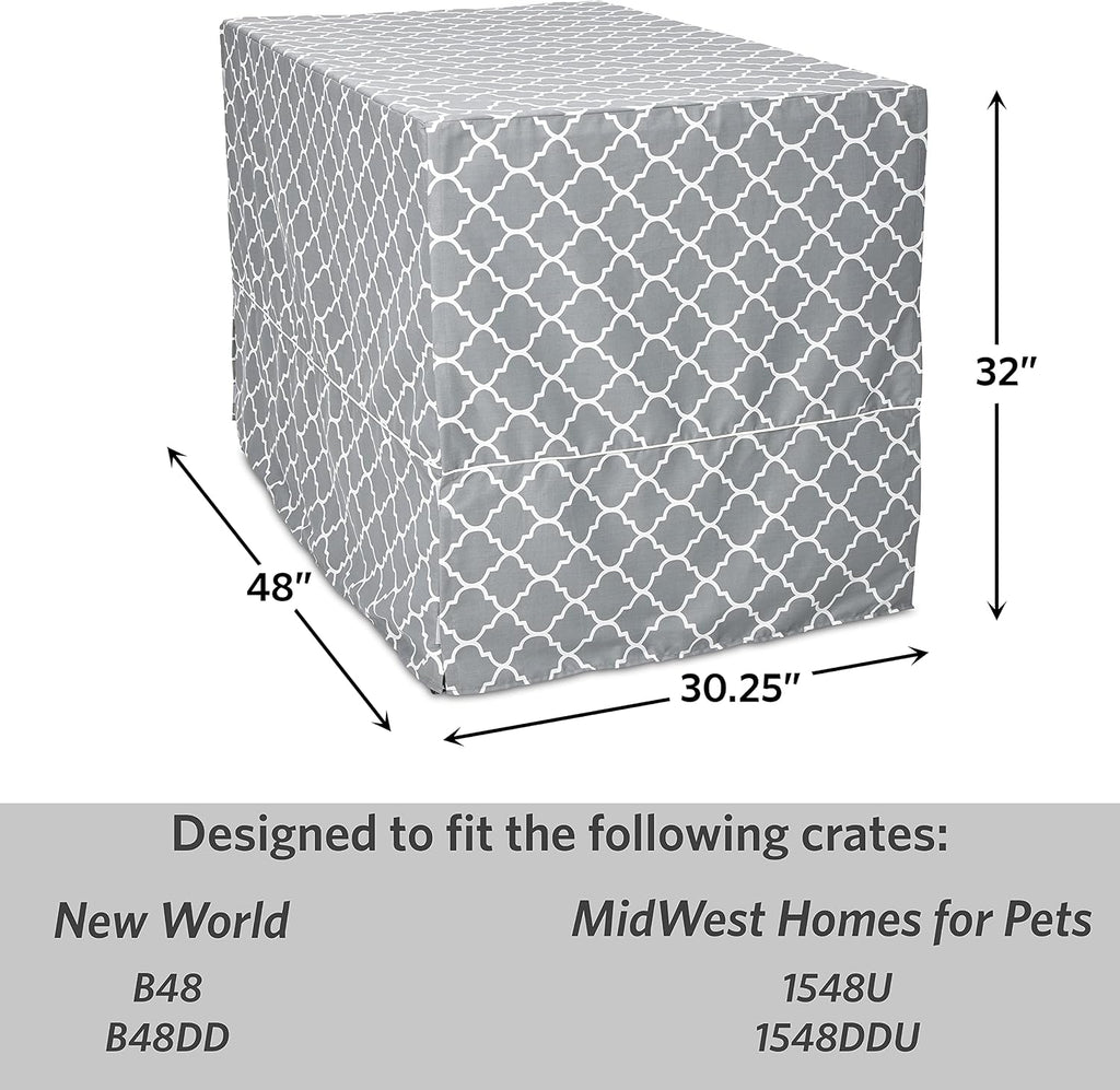 Midwest Homes for Pets XL Dog Crate Cover Featuring Teflon Fabric Protector, Poly-Cotton Privacy Kennel Cover Fits Most 48-Inch Crates, Gray Designer Print, Machine Washable, Reduces Barking