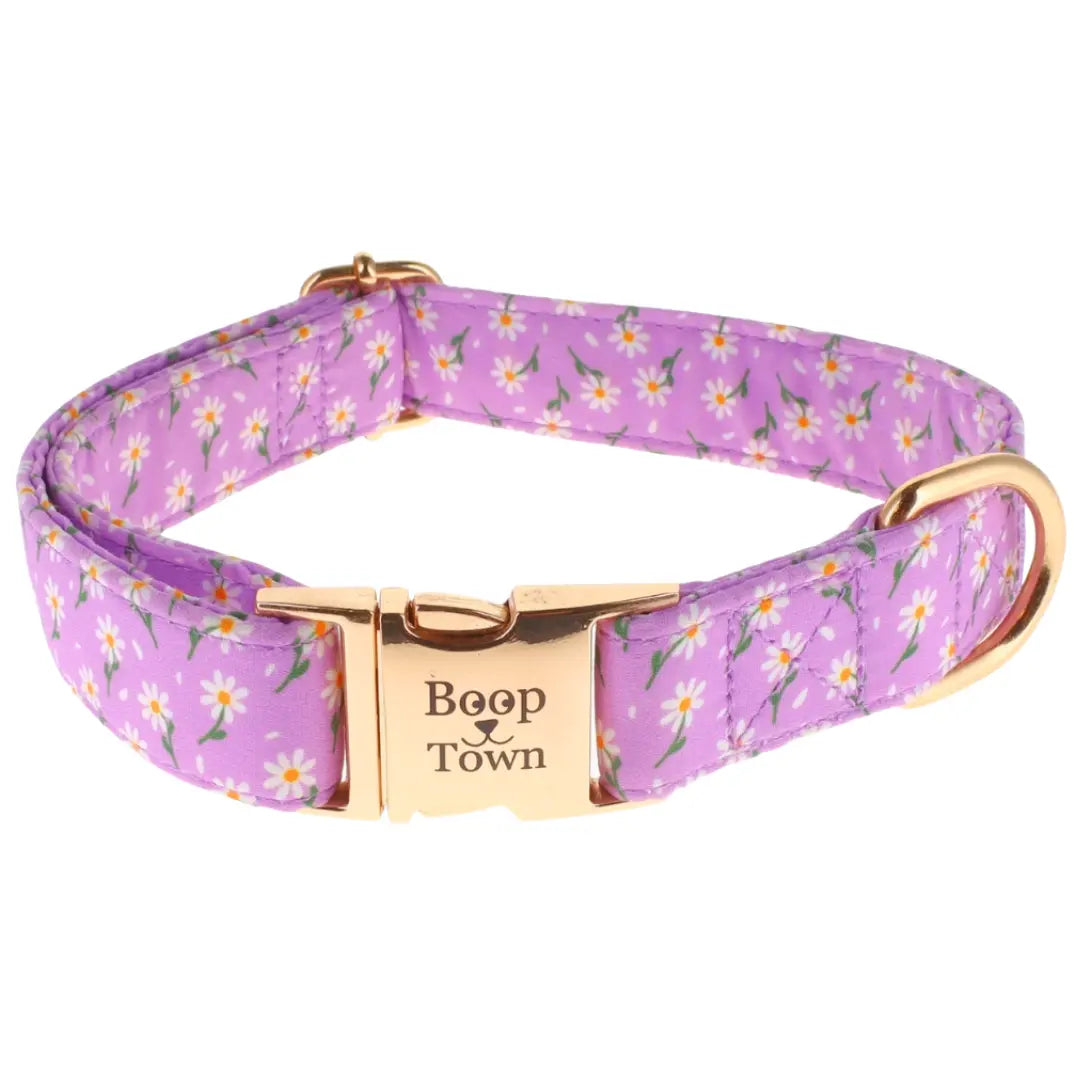 Boop Town Soft Cotton Dog Collar - Anti-Hair Matting & Durable Nylon Core - Quick Release Metal Buckle - Adjustable for Small Medium Large XL Dogs - Gold Tone Hardware Outdoorfun