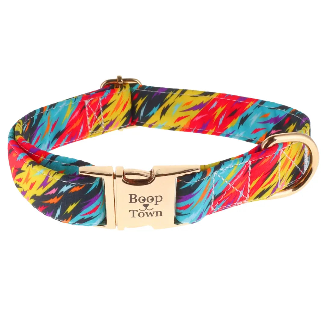Boop Town Soft Cotton Dog Collar - Anti-Hair Matting & Durable Nylon Core - Quick Release Metal Buckle - Adjustable for Small Medium Large XL Dogs - Gold Tone Hardware Outdoorfun