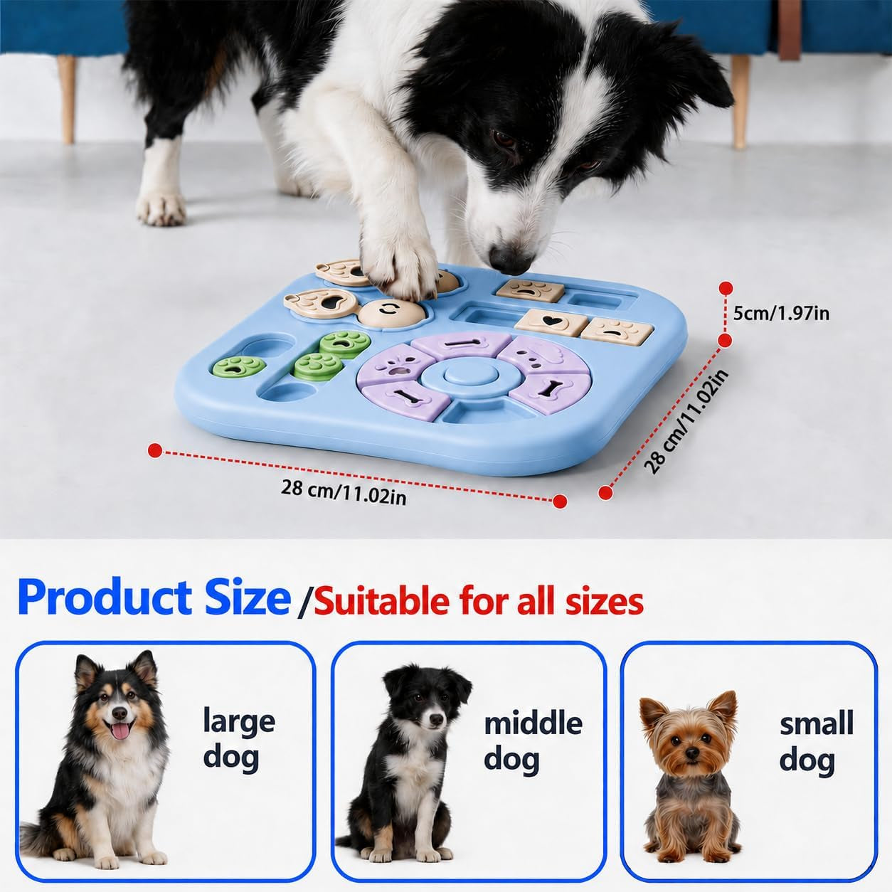Dog Puzzle Toys, Treat Dispensing Puzzle Feeder for IQ Training and Mental Stimulation, Slow Feeder Enrichment Toy for Small Medium Large Dogs, Light Blue