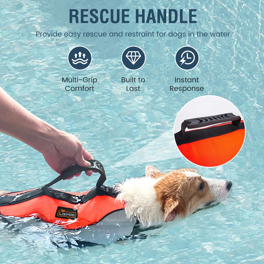 Dog Life Jacket & Swimming Safety Vest,Buoyant Float Coat with Handle & Reflective Strips for X-Small to X-Large Dogs,Adjustable Dog Flotation Vest,High Buoyancy Pet Swim Gear for Water Rescue Vest for Boating, Pool, Beach