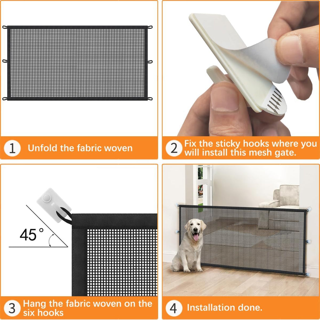 Magic Mesh Dog Gate for Doorways – Indoor Pet Gate 30"X70" for Kitchen, Stairs, Hallway, Fits 64–66" Wide Openings