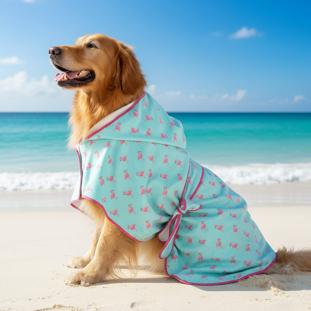 HDE Dog Bathrobe with Hood for Quick Drying Towel - Lightweight Cozy Grooming Supplies for Puppy Travel & Outdoor Adventures