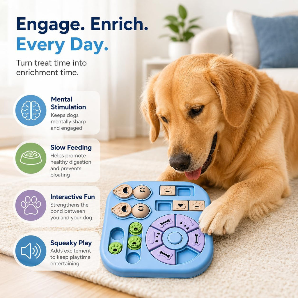 Dog Puzzle Toys, Treat Dispensing Puzzle Feeder for IQ Training and Mental Stimulation, Slow Feeder Enrichment Toy for Small Medium Large Dogs, Light Blue