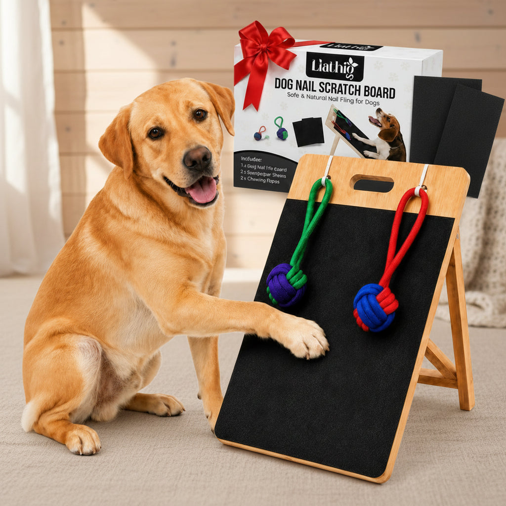 Dog Scratch Board for Nails – Bamboo Dog Nail File Board with Replaceable Sandpaper, Rope Toys, Stress-Free Natural Dog Nail Care Alternative for Anxious, Rescue & Clipper-Shy Dogs