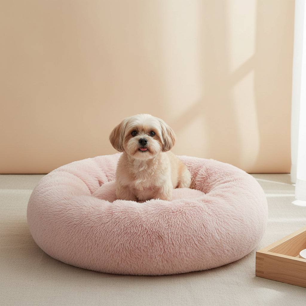 Western Home Calming Donut Cat Bed Small Dog Bed Washable,20" Pink | Fluffy Faux Fur round Cuddler,Anti-Anxiety,Anti-Slip Bottom,Self-Warming Pet Bed for Small Dog&Kitten&Puppy,Up to 12 LBS