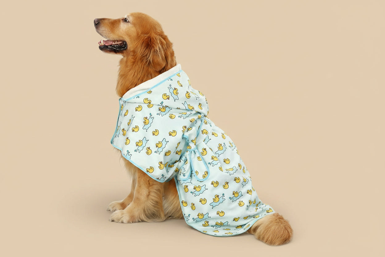 HDE Dog Bathrobe with Hood for Quick Drying Towel - Lightweight Cozy Grooming Supplies for Puppy Travel & Outdoor Adventures