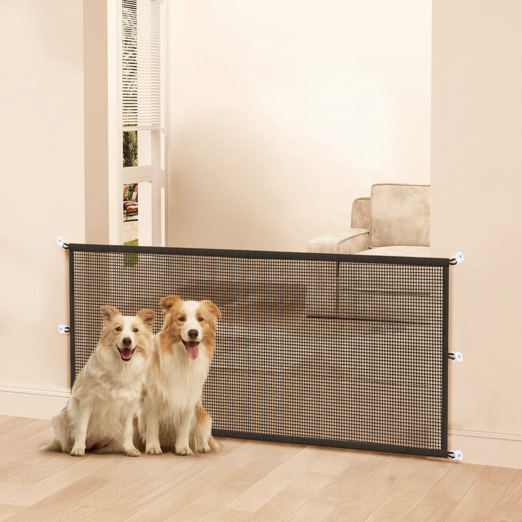 Magic Mesh Dog Gate for Doorways – Indoor Pet Gate 30"X70" for Kitchen, Stairs, Hallway, Fits 64–66" Wide Openings