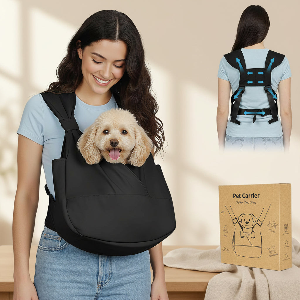 Dog Sling Carrier for Small Dogs with Bottom Support, Adjustable Pet Front Dog Carrier-Padded Strap Reducing Back Neck Pain, Anti-Anxiety Backpack for Travel Hiking Camping, Hands Free (Black,M)