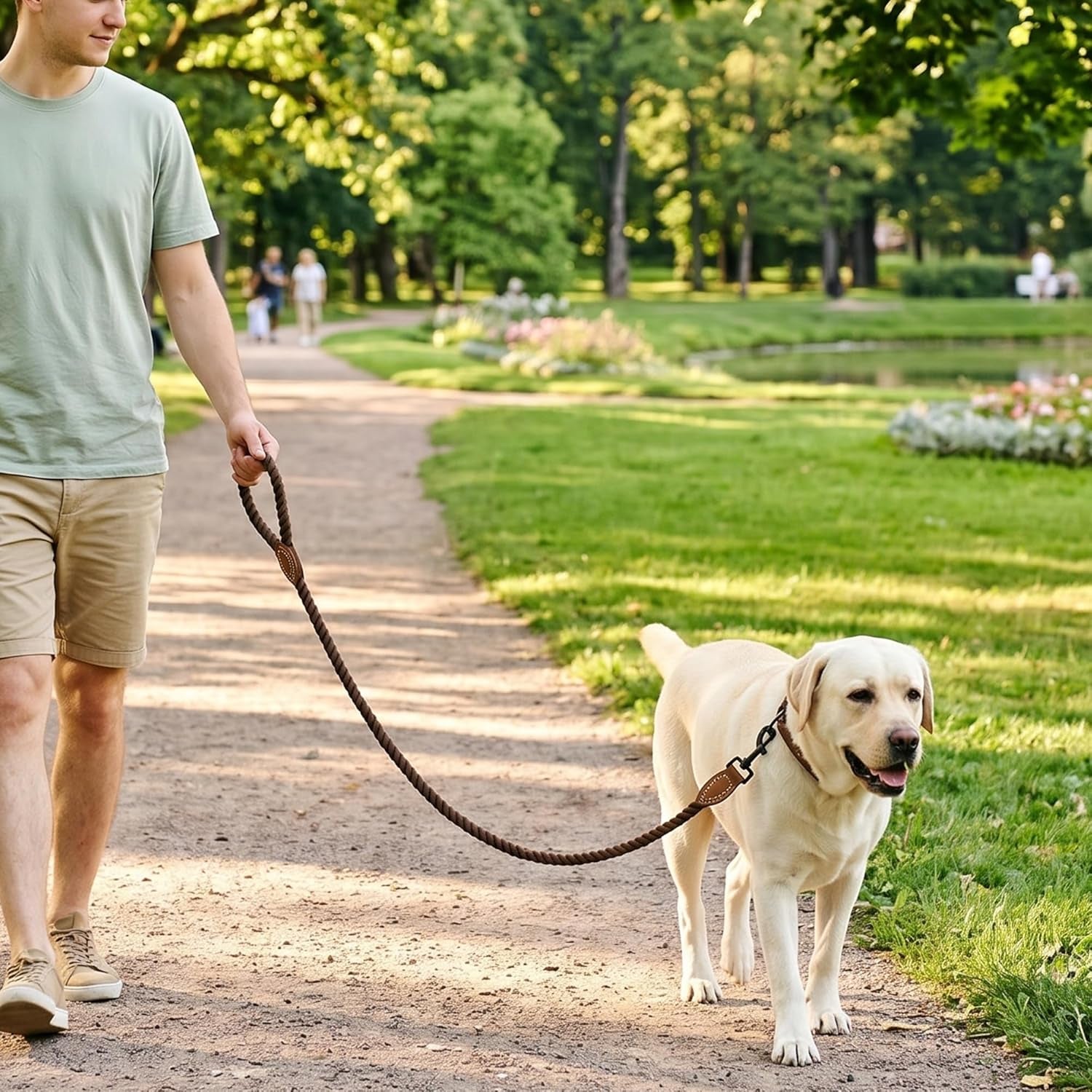 Dog Leash Braided Cotton Rope with Leather-Reinforced Ends | Rust-Proof 360° Swivel Clasp, Heavy-Duty for Medium/Large Dogs. Great for Weddings, Daily Walks (4 FT, 1/2", Dark Brown)